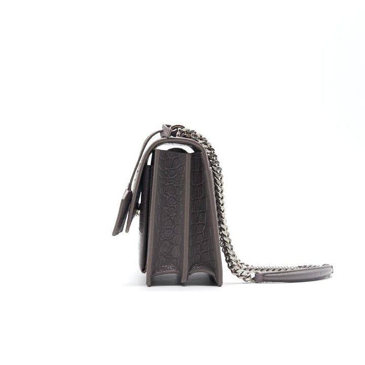 Saint Laurent Sunset Medium Chain Shoulder Bag in Grey Color SHW