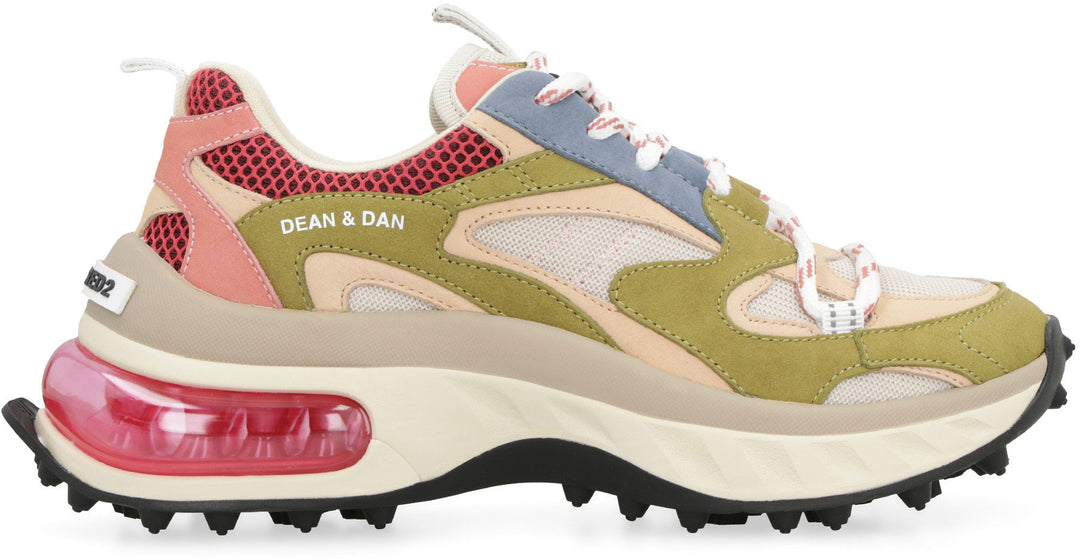 BUBBLE LEATHER AND FABRIC LOW-TOP SNEAKERS