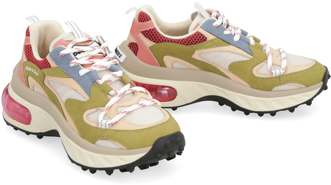 BUBBLE LEATHER AND FABRIC LOW-TOP SNEAKERS
