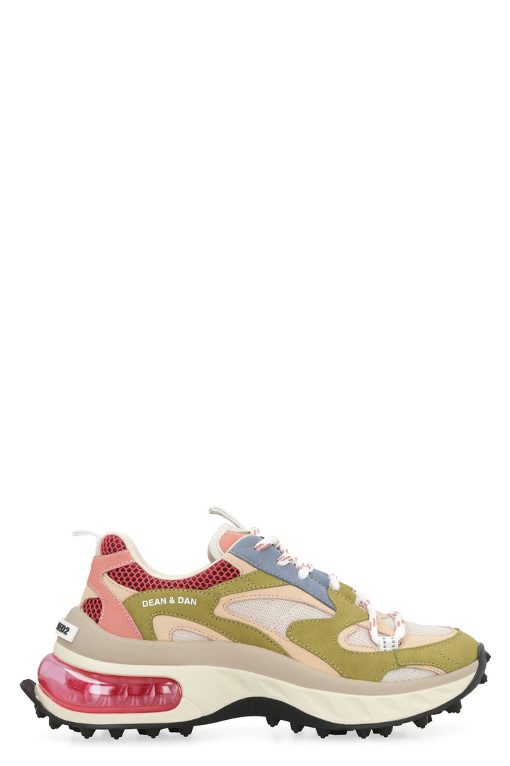 BUBBLE LEATHER AND FABRIC LOW-TOP SNEAKERS