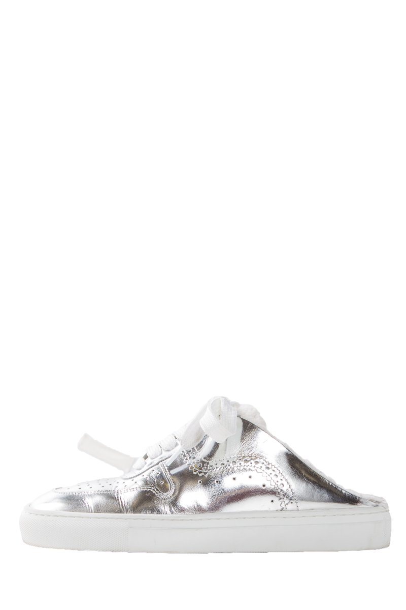 SWEAR Silver Metallic Leather Round-Toe Sneakers SZ 37