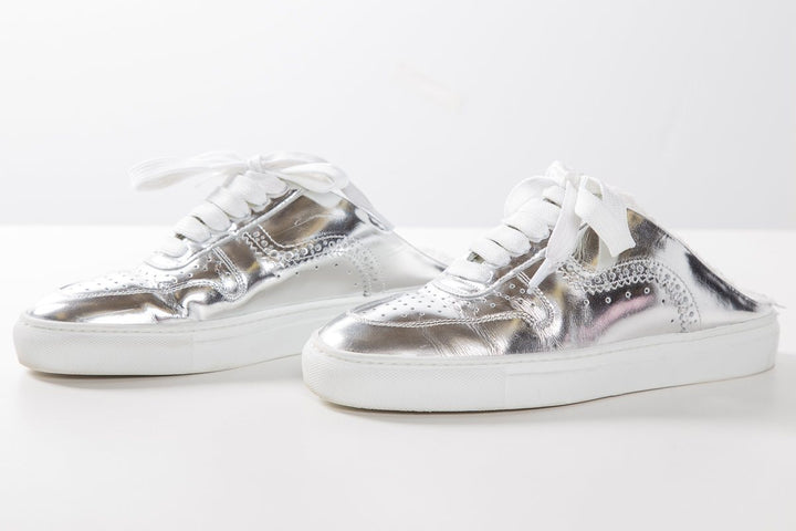 SWEAR Silver Metallic Leather Round-Toe Sneakers SZ 37