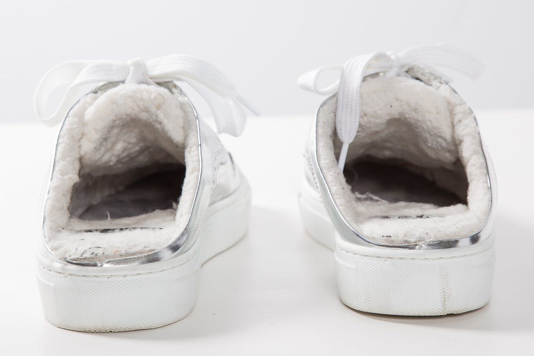 SWEAR Silver Metallic Leather Round-Toe Sneakers SZ 37