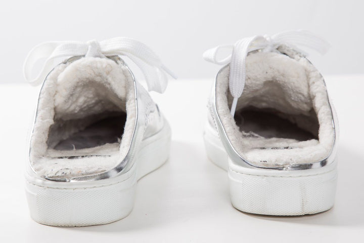 SWEAR Silver Metallic Leather Round-Toe Sneakers SZ 37