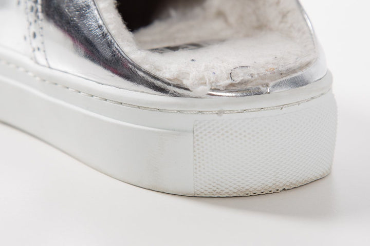 SWEAR Silver Metallic Leather Round-Toe Sneakers SZ 37