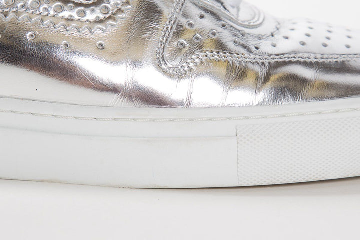 SWEAR Silver Metallic Leather Round-Toe Sneakers SZ 37