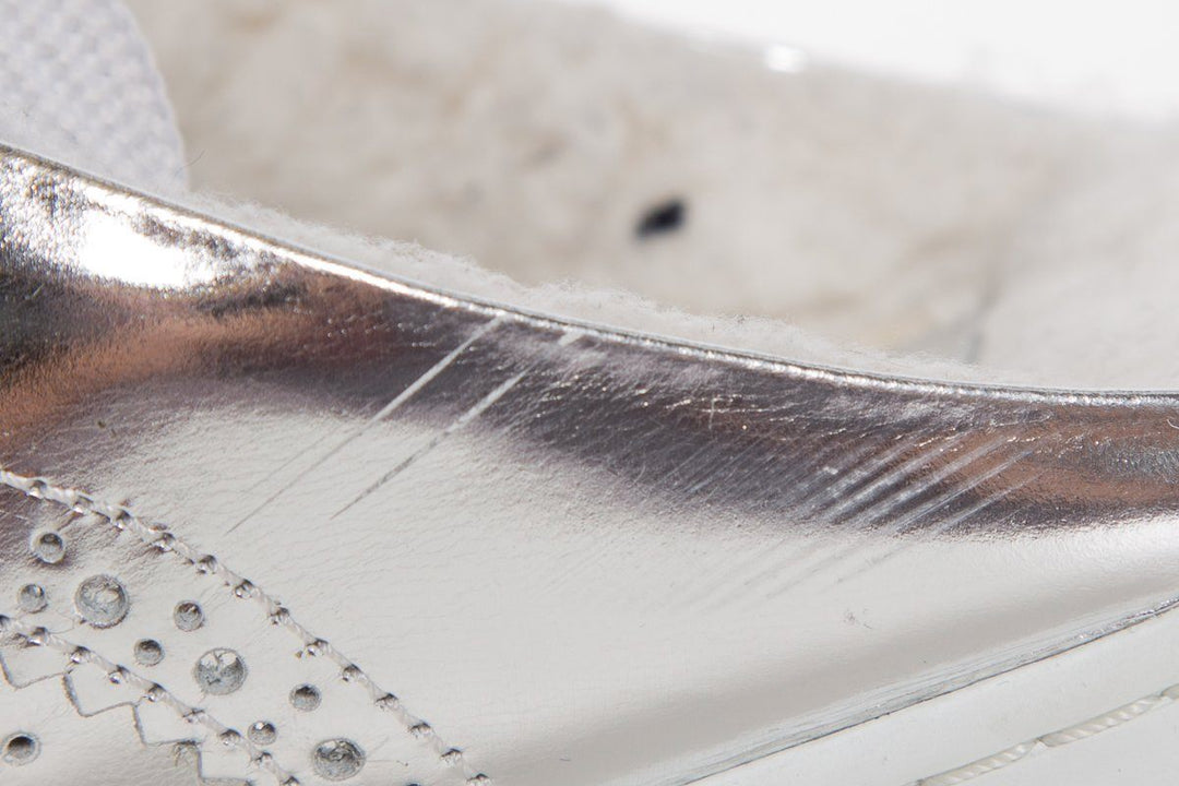 SWEAR Silver Metallic Leather Round-Toe Sneakers SZ 37