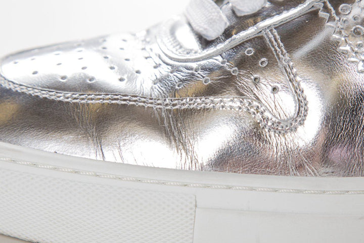 SWEAR Silver Metallic Leather Round-Toe Sneakers SZ 37