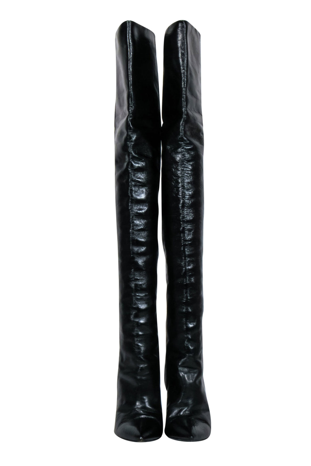 Saint Laurent - Black Crinkle Leather OTK Boots Sz 8
