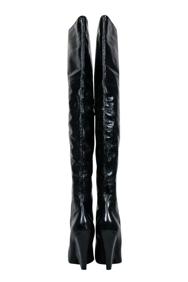 Saint Laurent - Black Crinkle Leather OTK Boots Sz 8