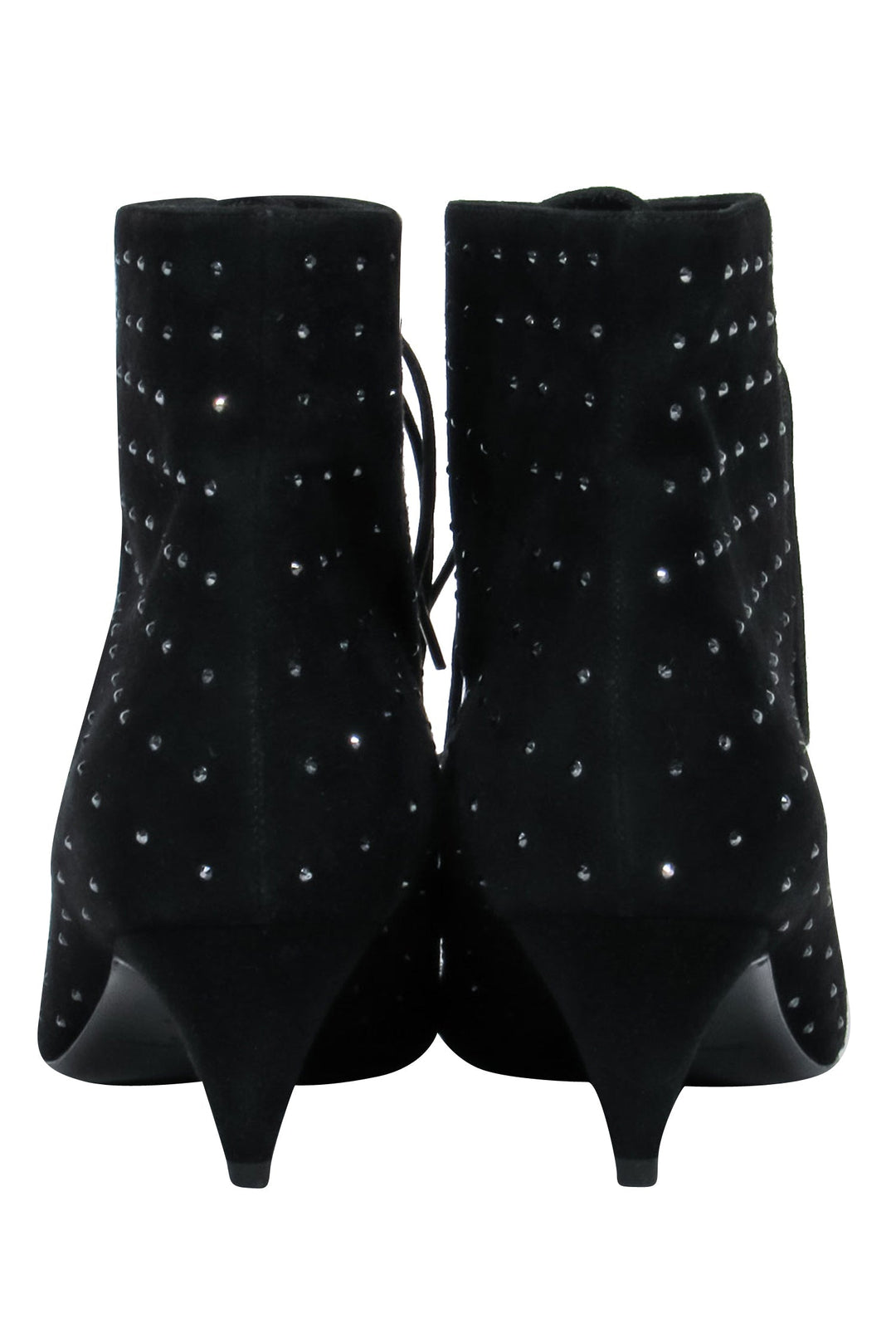 Saint Laurent - Black Suede Lace-Up Ankle Boots w/ Crystal Embellishments Sz 8