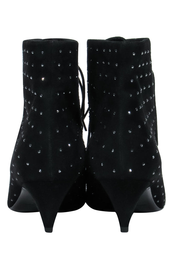 Saint Laurent - Black Suede Lace-Up Ankle Boots w/ Crystal Embellishments Sz 8