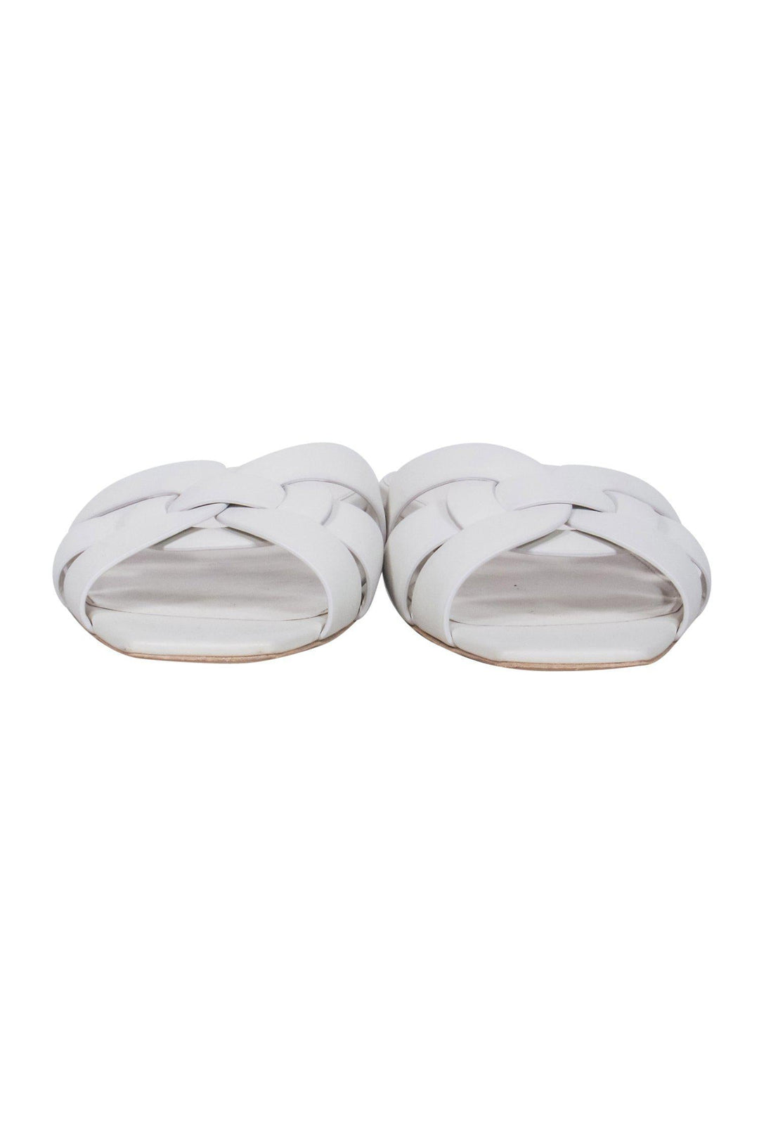 Saint Laurent - Ivory Woven Leather "Nu Pieds" Slide Sandals Sz 9