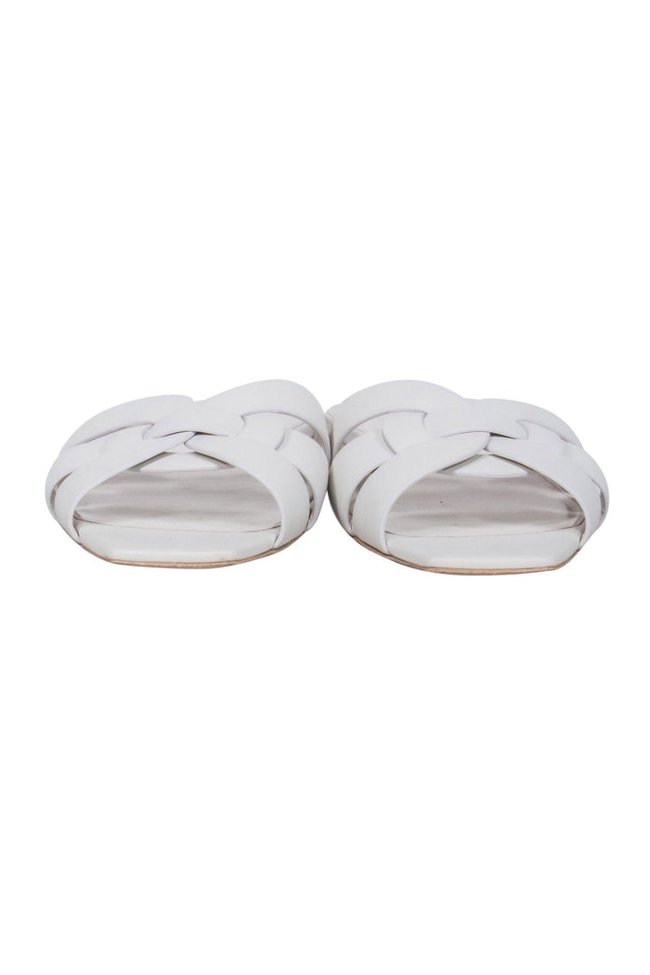 Saint Laurent - Ivory Woven Leather "Nu Pieds" Slide Sandals Sz 9