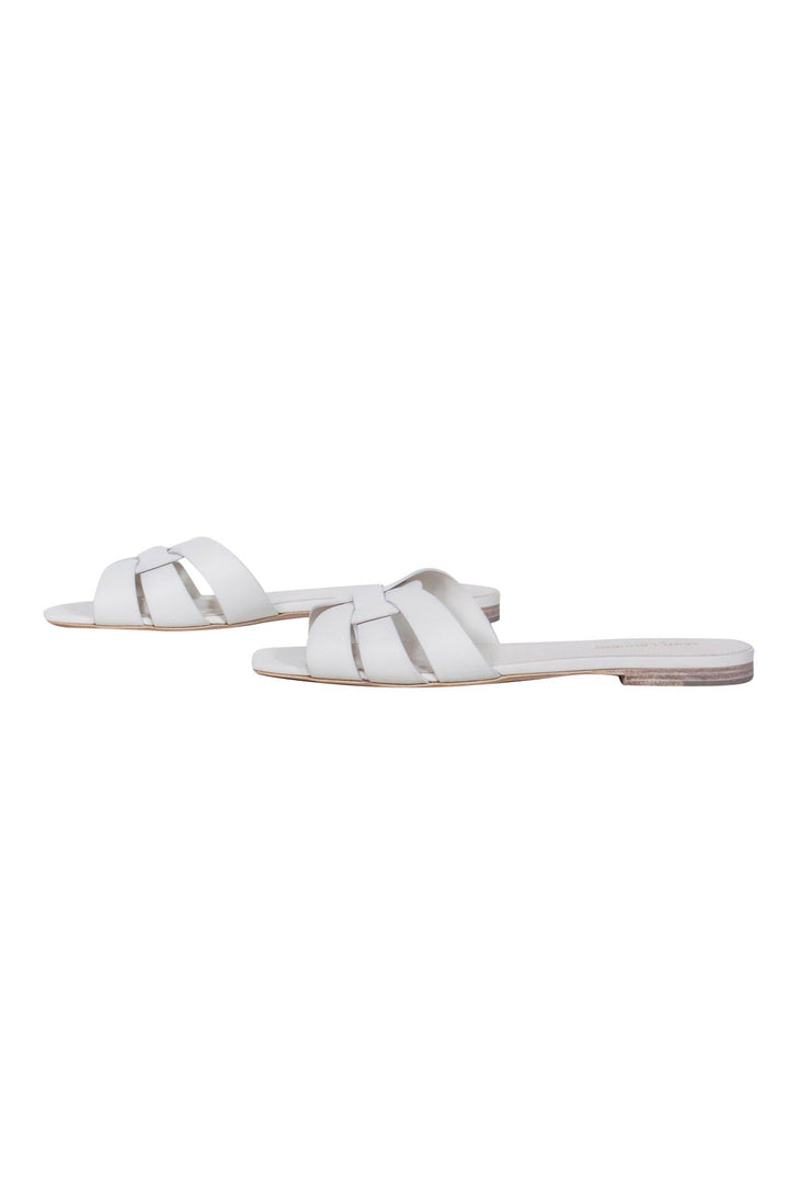 Saint Laurent - Ivory Woven Leather "Nu Pieds" Slide Sandals Sz 9