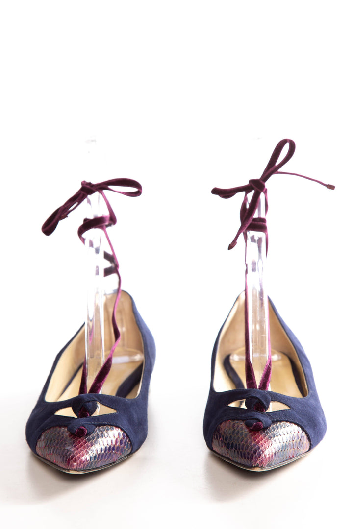 Sarah Flint Navy Suede Pointed Toe Flats SZ 40.5