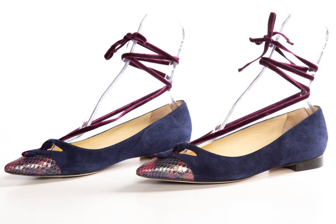 Sarah Flint Navy Suede Pointed Toe Flats SZ 40.5
