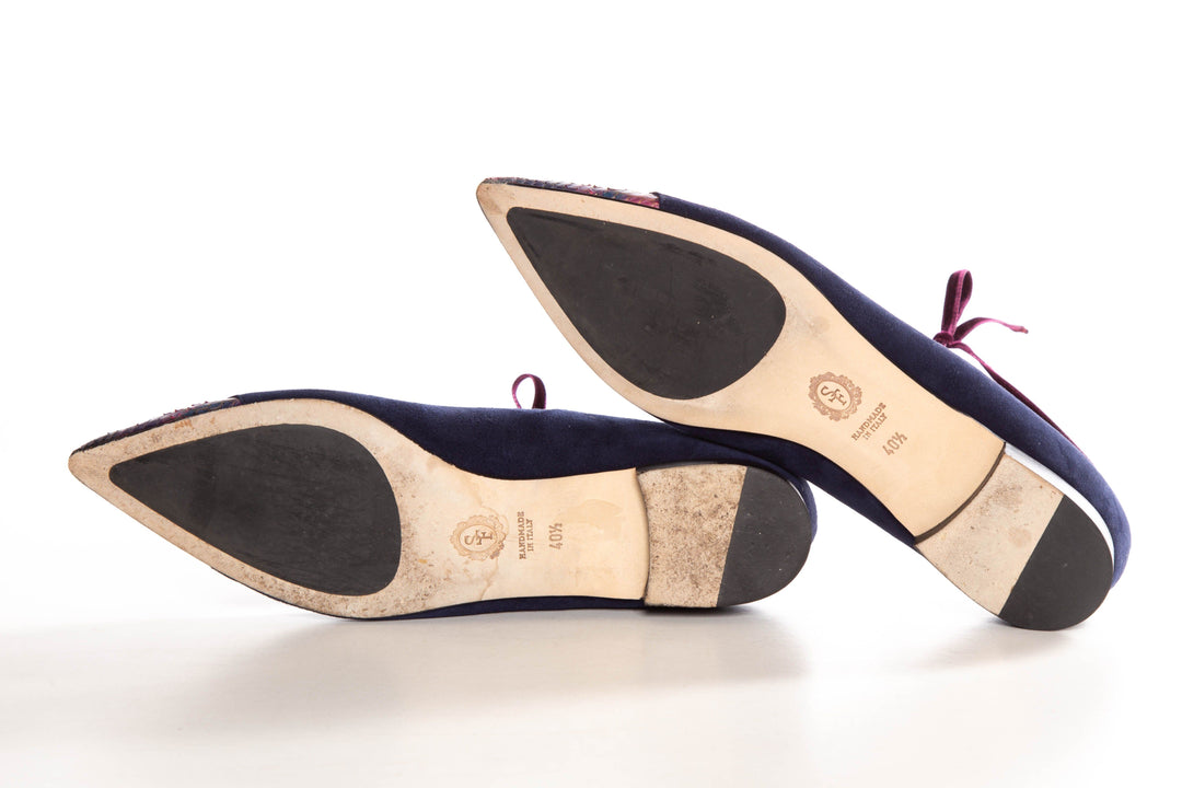 Sarah Flint Navy Suede Pointed Toe Flats SZ 40.5
