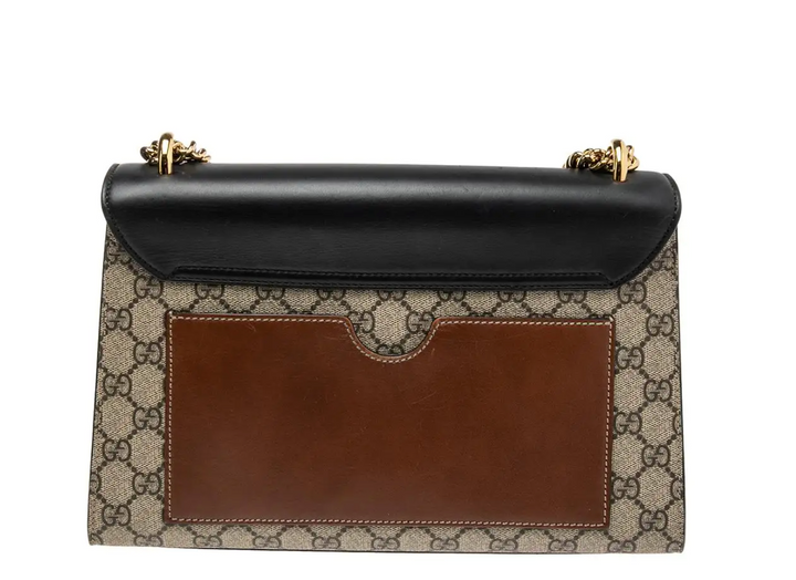 Gucci Tri Color GG Supreme Canvas and Leather Medium Padlock Shoulder Bag NEW Brown Black