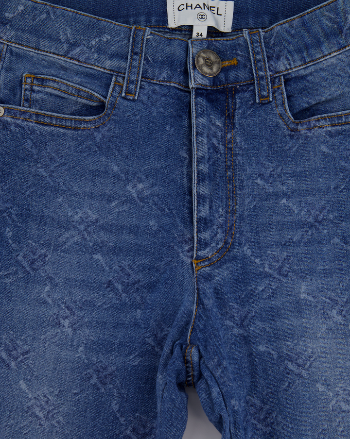 Top Quality Chanel Blue Diamond Print Skinny Jeans Size FR 34 (UK 6)