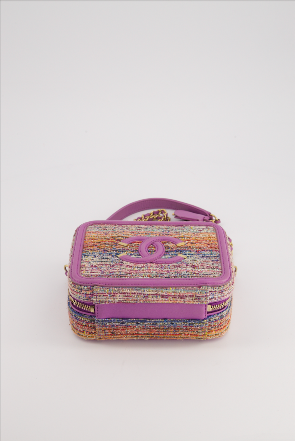 *HOT* Top Quality Chanel Purple & Multicolour Tweed Small CC Vanity Case Bag in Lambskin Leather with Brushed Gold Hardware