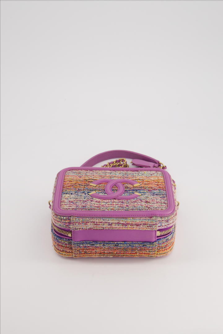 *HOT* Top Quality Chanel Purple & Multicolour Tweed Small CC Vanity Case Bag in Lambskin Leather with Brushed Gold Hardware