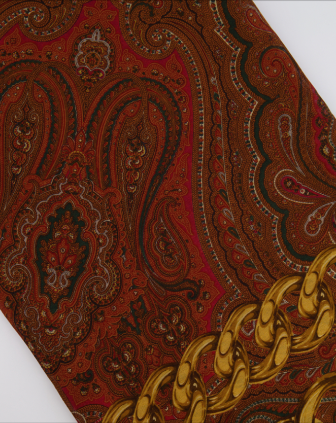Top Quality Chanel Deep Red Scarf with Gold Chain Prints and Top Quality Chanel Details Size 130x130
