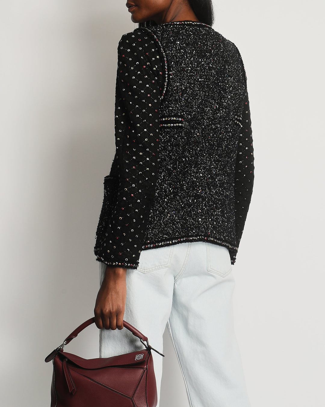 Top Quality Chanel  Fall 2017 Black Tweed Jacket with Multicoloured Sequin Details Size FR 42 (UK 14)