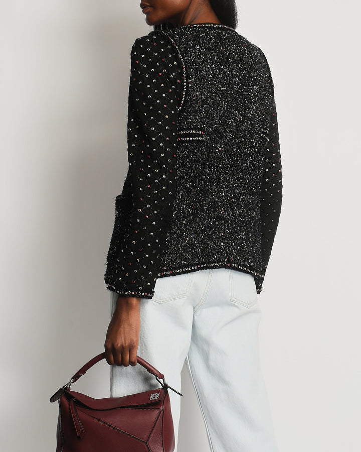 Top Quality Chanel  Fall 2017 Black Tweed Jacket with Multicoloured Sequin Details Size FR 42 (UK 14)