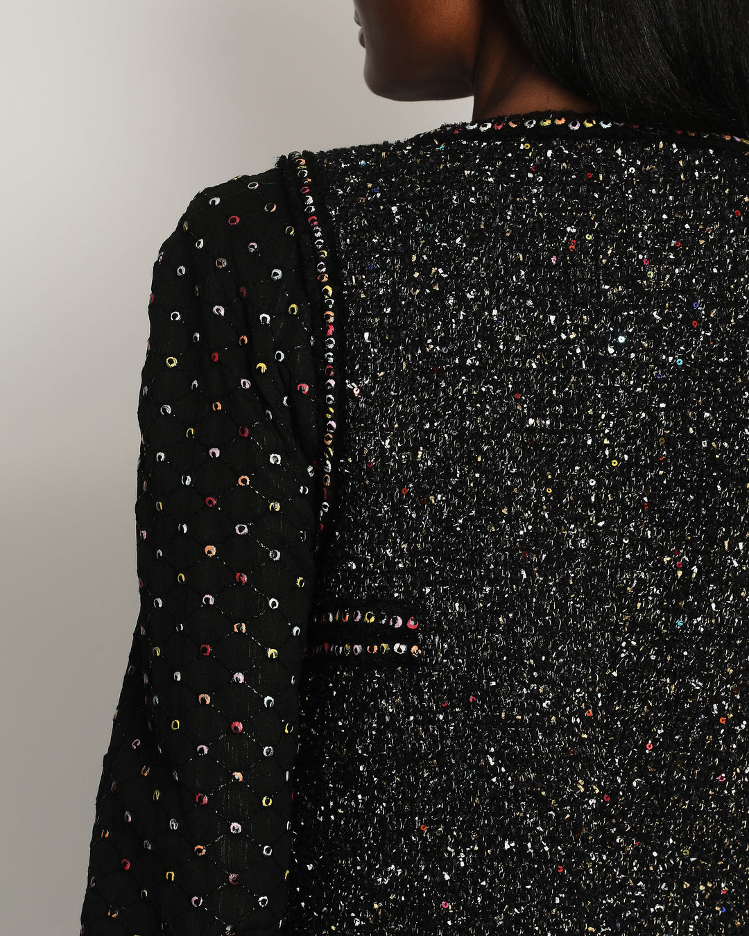 Top Quality Chanel  Fall 2017 Black Tweed Jacket with Multicoloured Sequin Details Size FR 42 (UK 14)