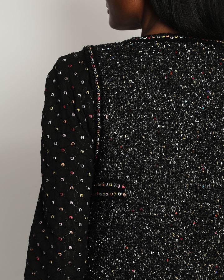 Top Quality Chanel  Fall 2017 Black Tweed Jacket with Multicoloured Sequin Details Size FR 42 (UK 14)