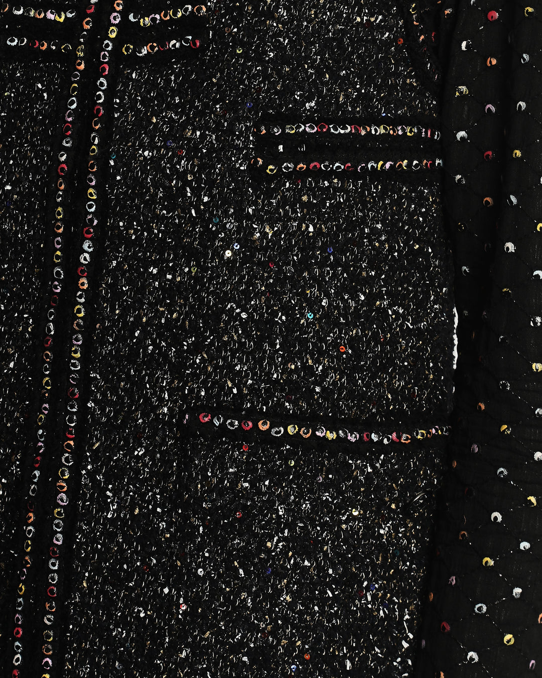 Top Quality Chanel  Fall 2017 Black Tweed Jacket with Multicoloured Sequin Details Size FR 42 (UK 14)