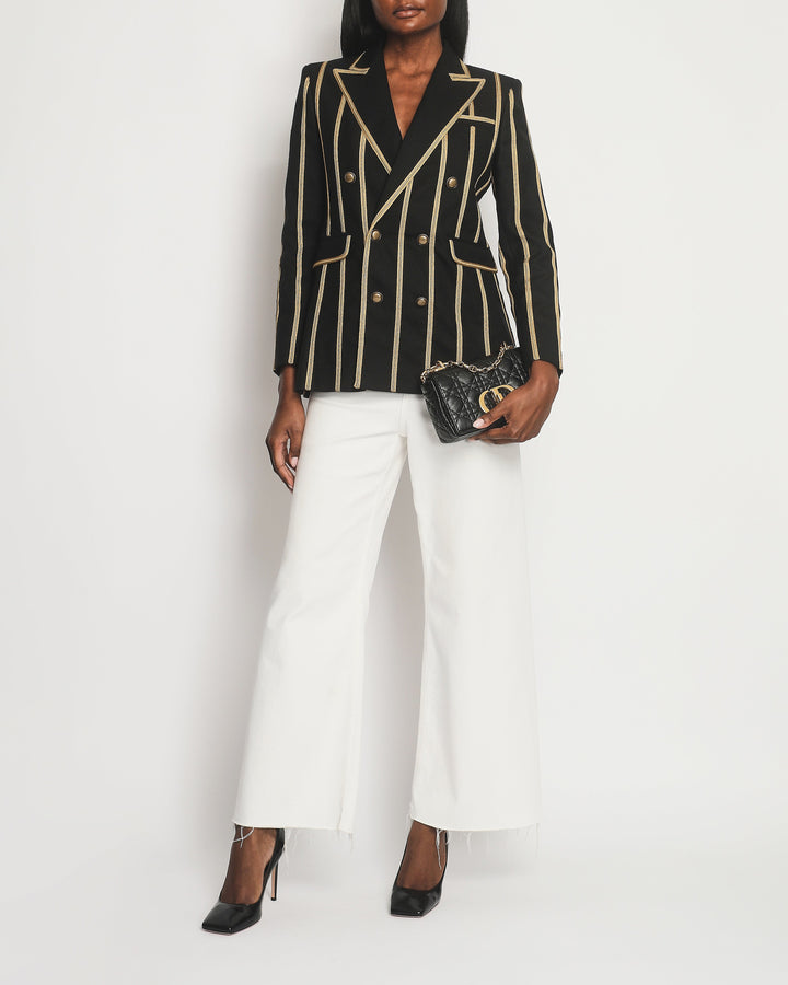 Saint Laurent Black Metallic Stripe Detail Blazer with Antique Gold Button Detail Size FR 38 (UK 10)