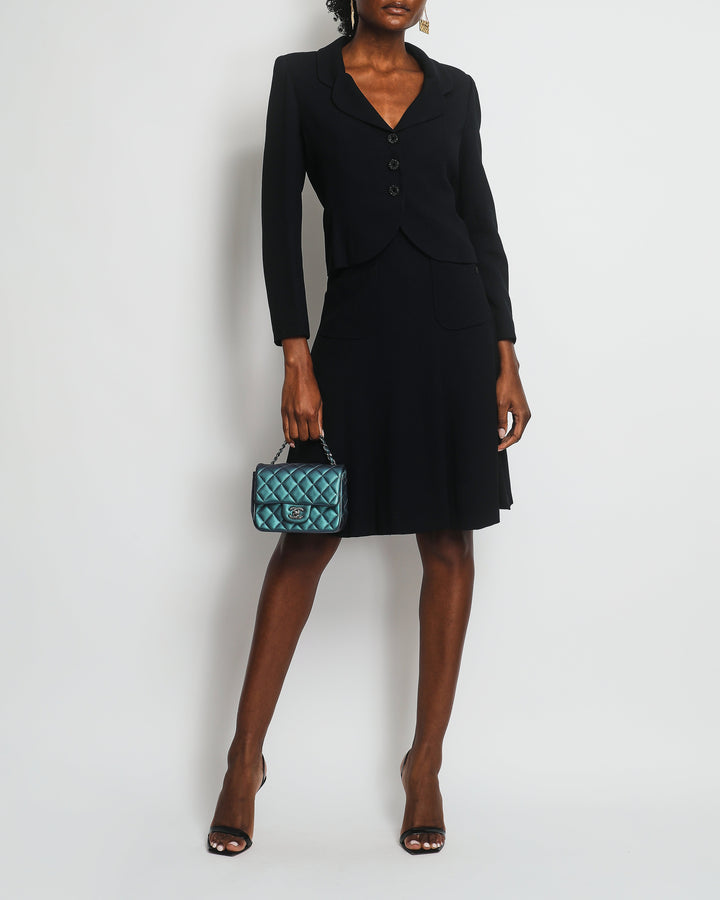Top Quality Chanel Dark Navy 02C Jacket with Black Embellished Button and Skirt with Pocket Detail Set FR 36 (UK 8)