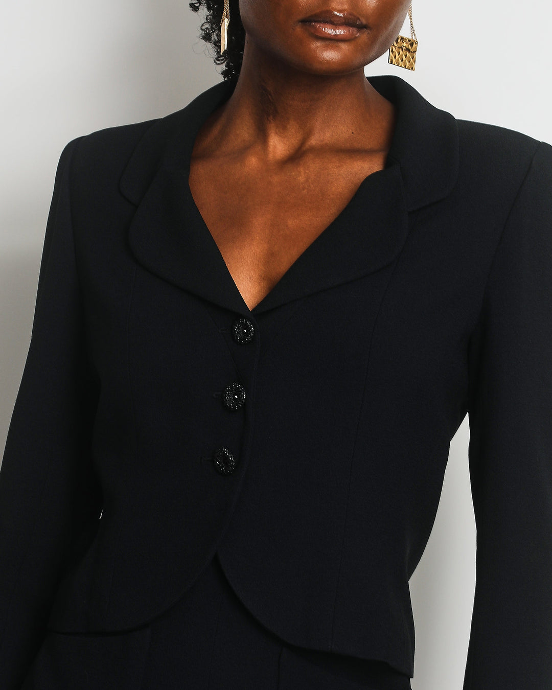 Top Quality Chanel Dark Navy 02C Jacket with Black Embellished Button and Skirt with Pocket Detail Set FR 36 (UK 8)