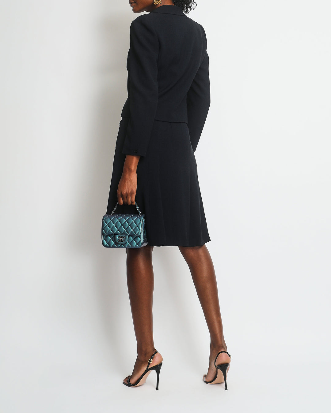 Top Quality Chanel Dark Navy 02C Jacket with Black Embellished Button and Skirt with Pocket Detail Set FR 36 (UK 8)