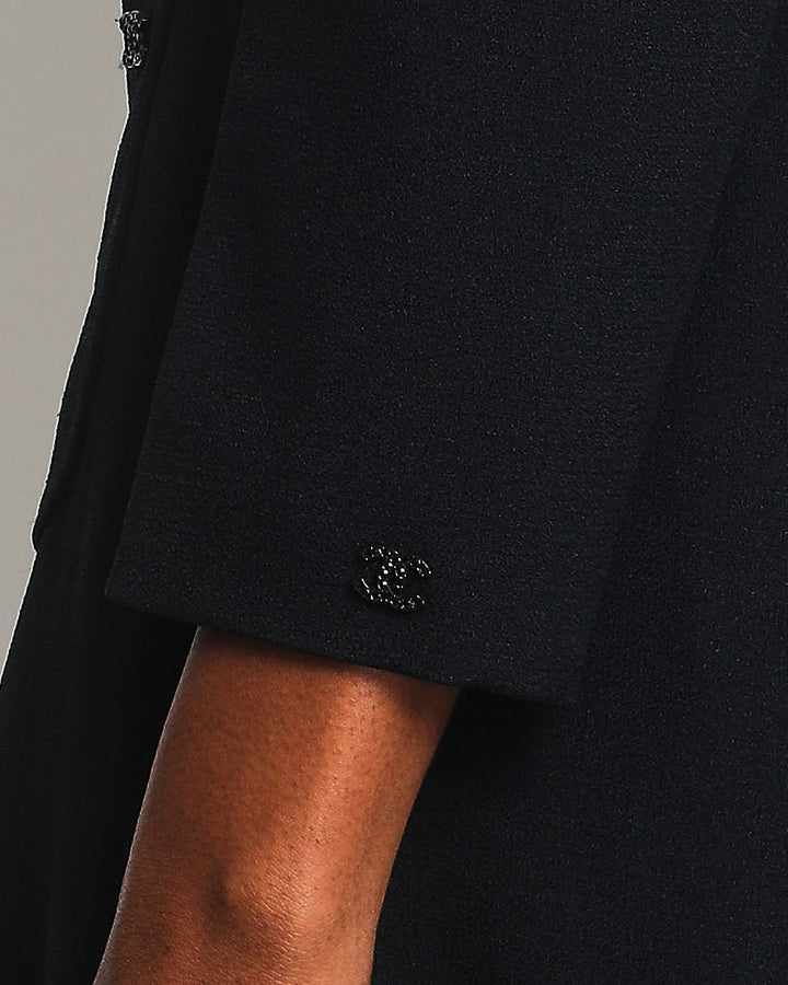 Top Quality Chanel Dark Navy 02C Jacket with Black Embellished Button and Skirt with Pocket Detail Set FR 36 (UK 8)