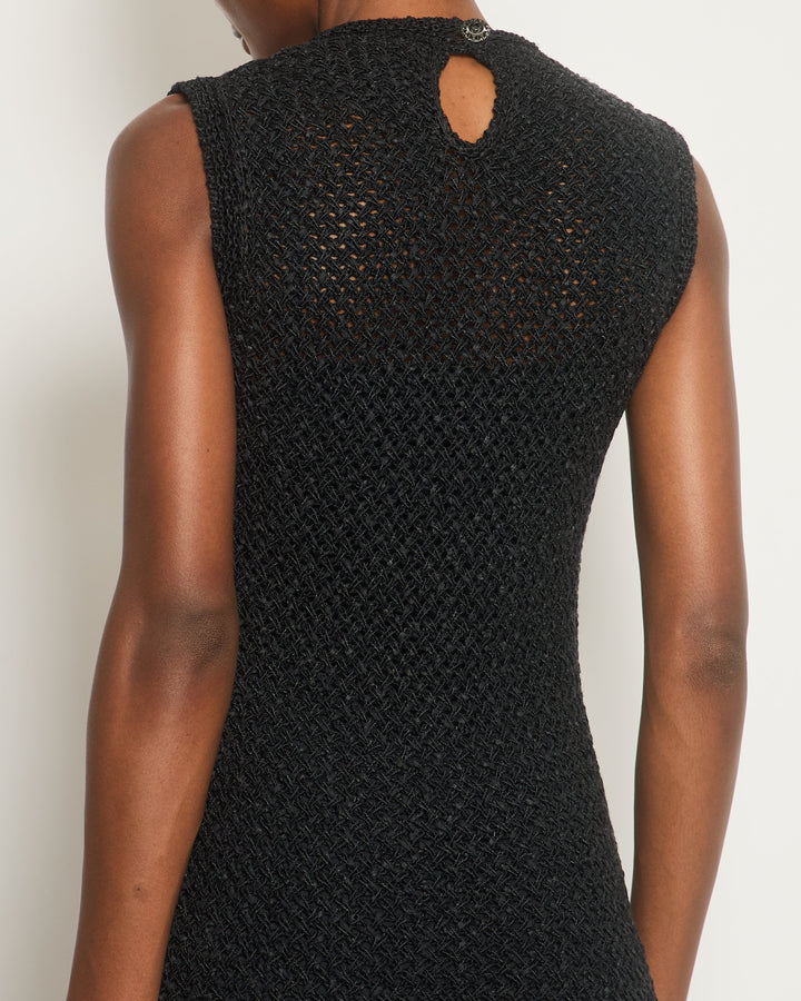 Top Quality Chanel Black Crochet Sleeveless Mini Dress Size FR 36 (UK 8)