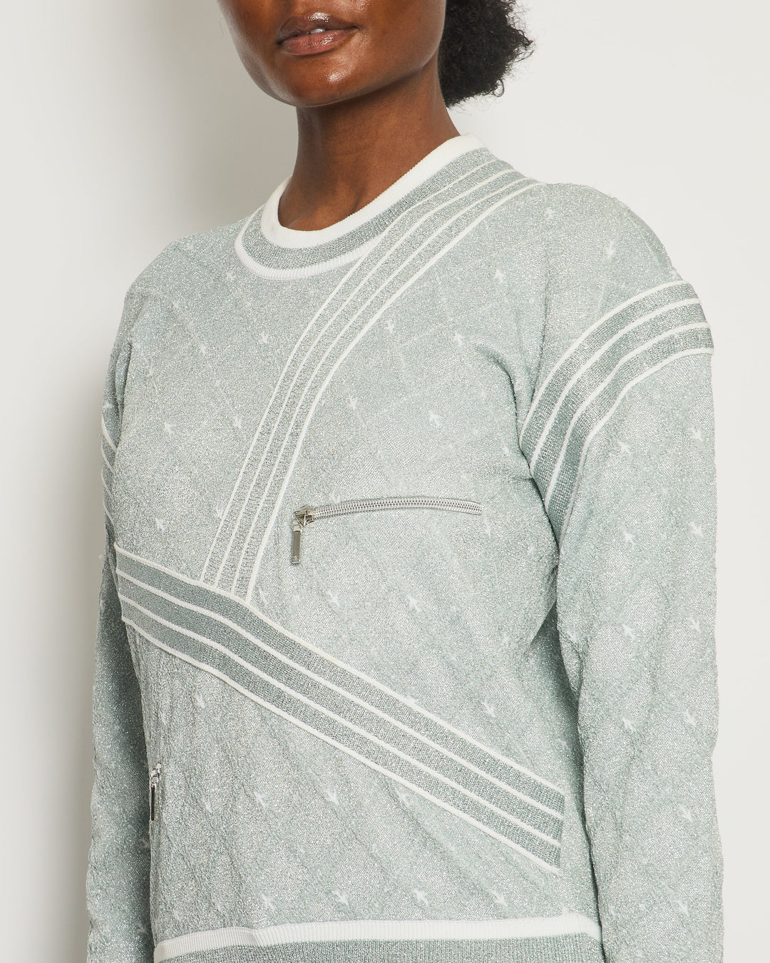 *HOT COLLECTION* Top Quality Chanel Spring / Summer 2016 Grey Metallic Airline Collection Jumper with Zip and Plane Details Size FR 36 (UK 8) RRP ¬£2,400