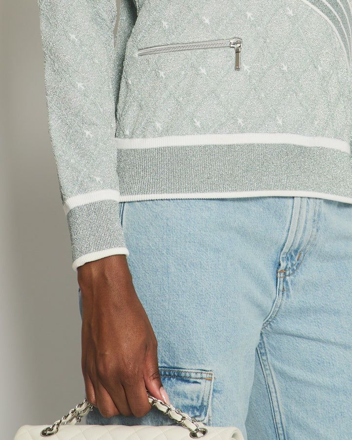 *HOT COLLECTION* Top Quality Chanel Spring / Summer 2016 Grey Metallic Airline Collection Jumper with Zip and Plane Details Size FR 36 (UK 8) RRP ¬£2,400