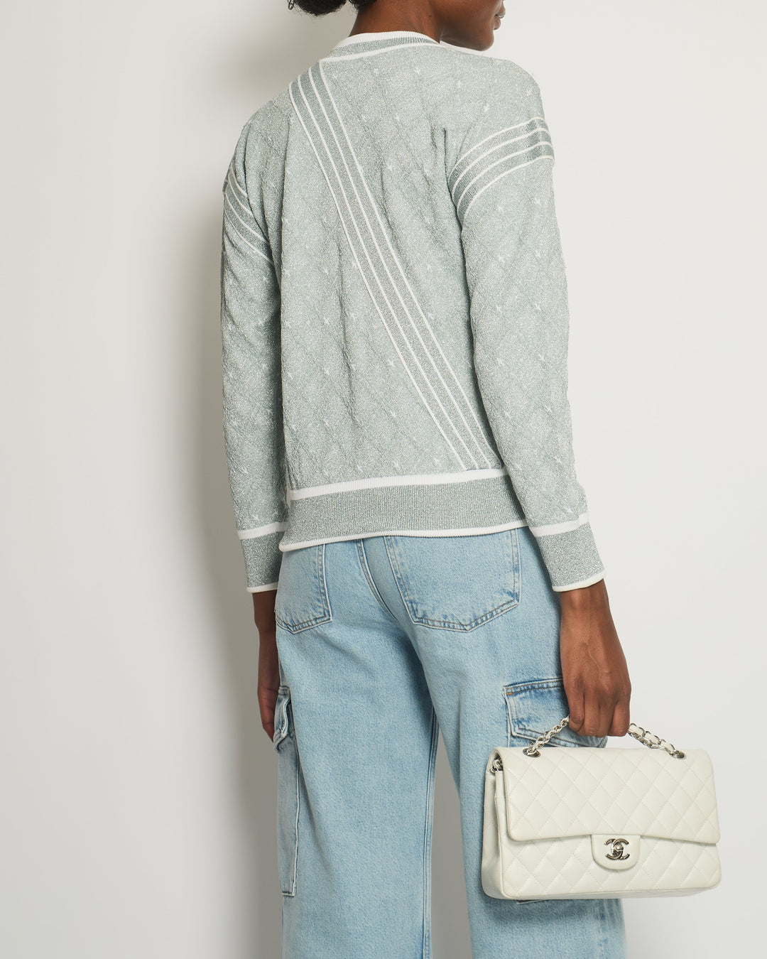 *HOT COLLECTION* Top Quality Chanel Spring / Summer 2016 Grey Metallic Airline Collection Jumper with Zip and Plane Details Size FR 36 (UK 8) RRP ¬£2,400