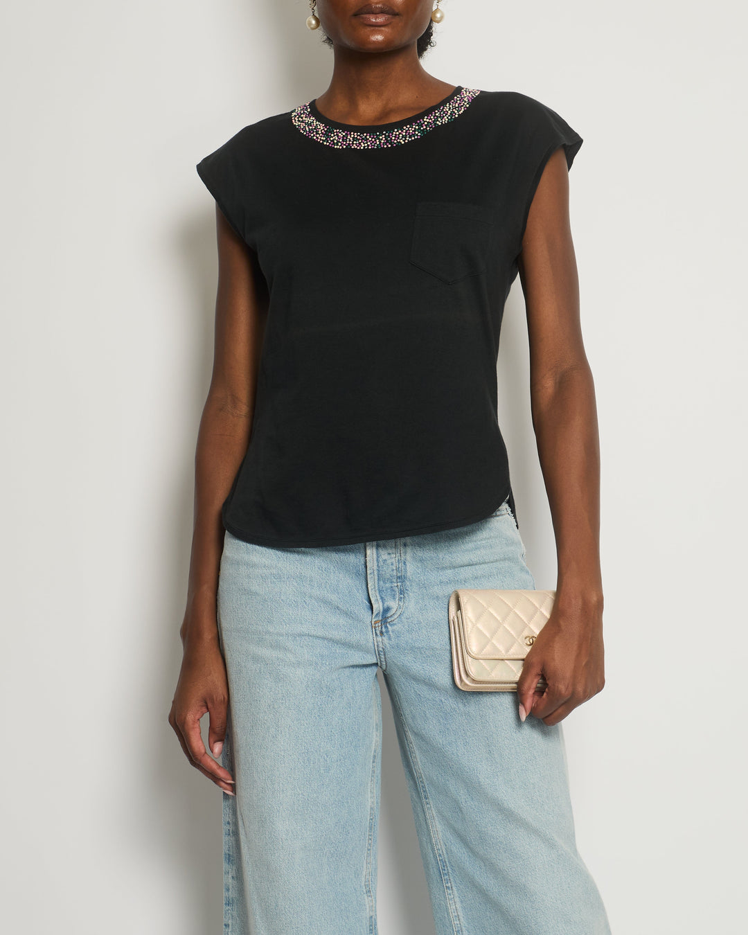 *FIRE PRICE* Top Quality Chanel Black Top with Collar Embellishment and CC Logo Detail Size FR 38 (UK 10)