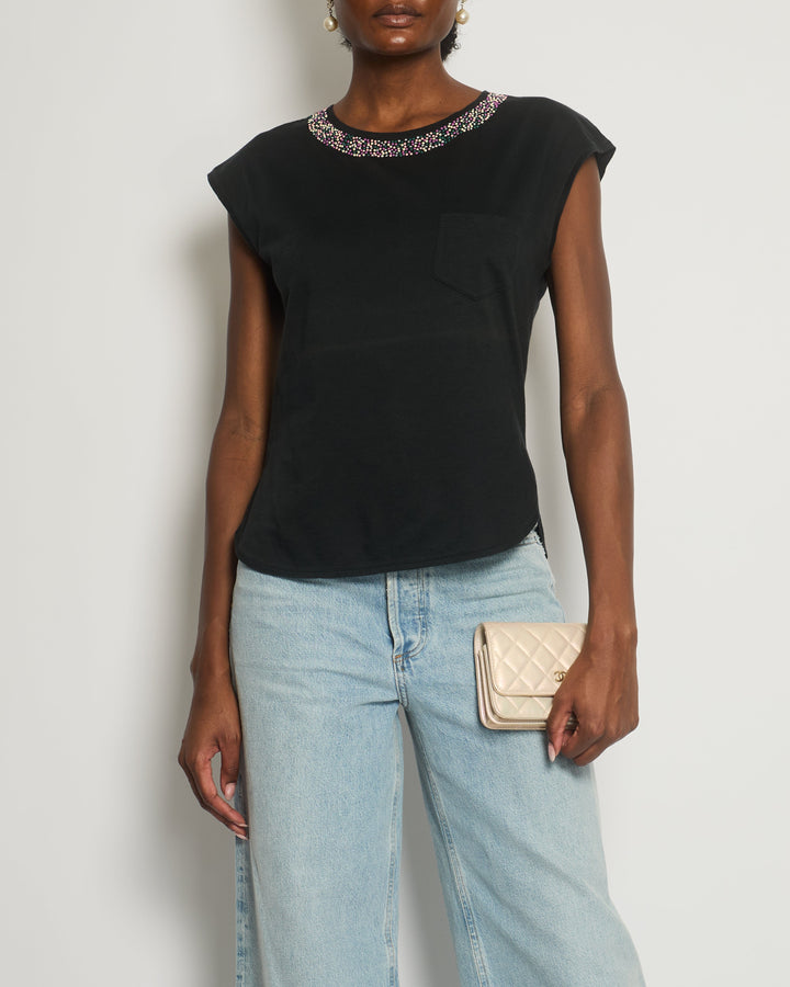 *FIRE PRICE* Top Quality Chanel Black Top with Collar Embellishment and CC Logo Detail Size FR 38 (UK 10)