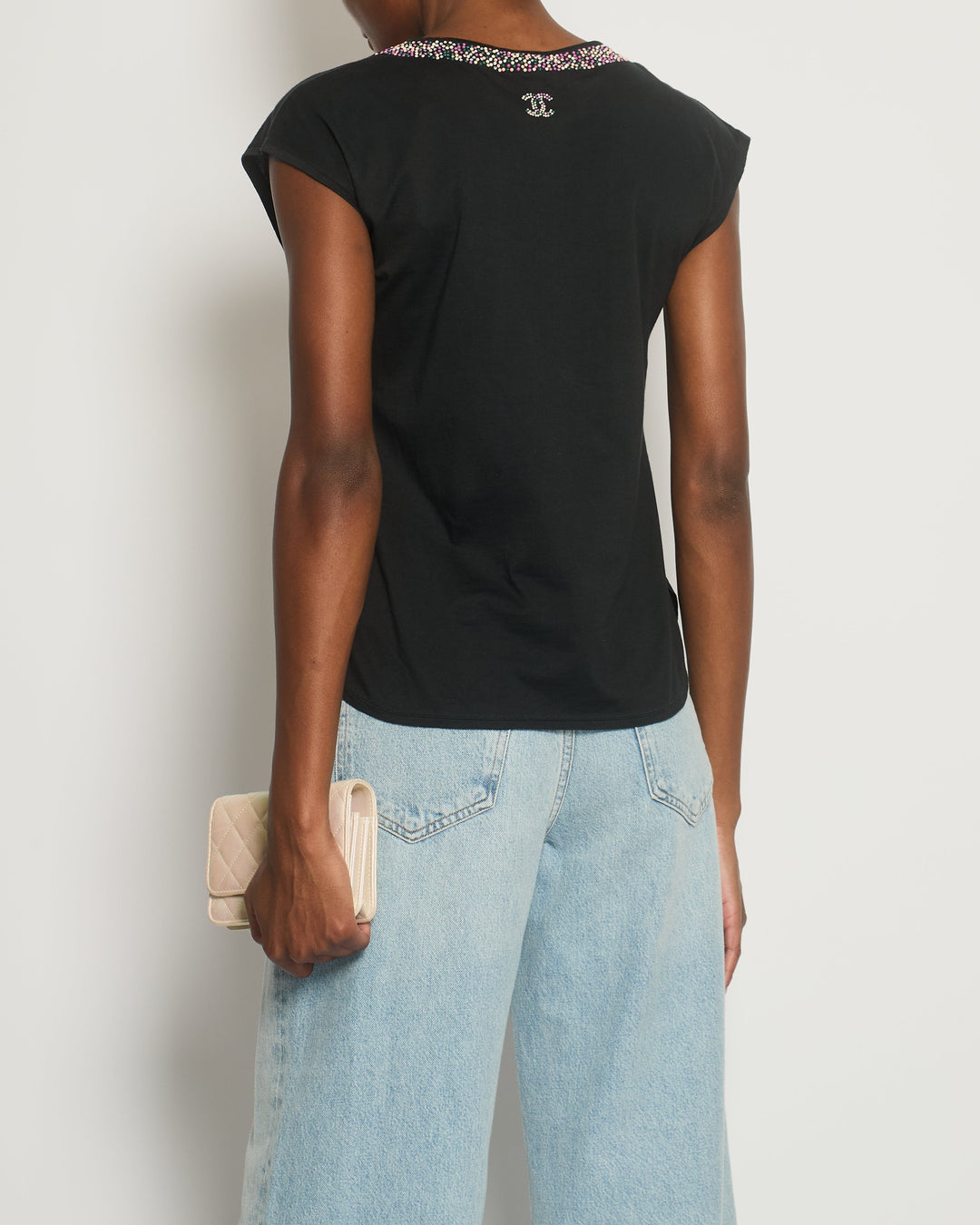 *FIRE PRICE* Top Quality Chanel Black Top with Collar Embellishment and CC Logo Detail Size FR 38 (UK 10)