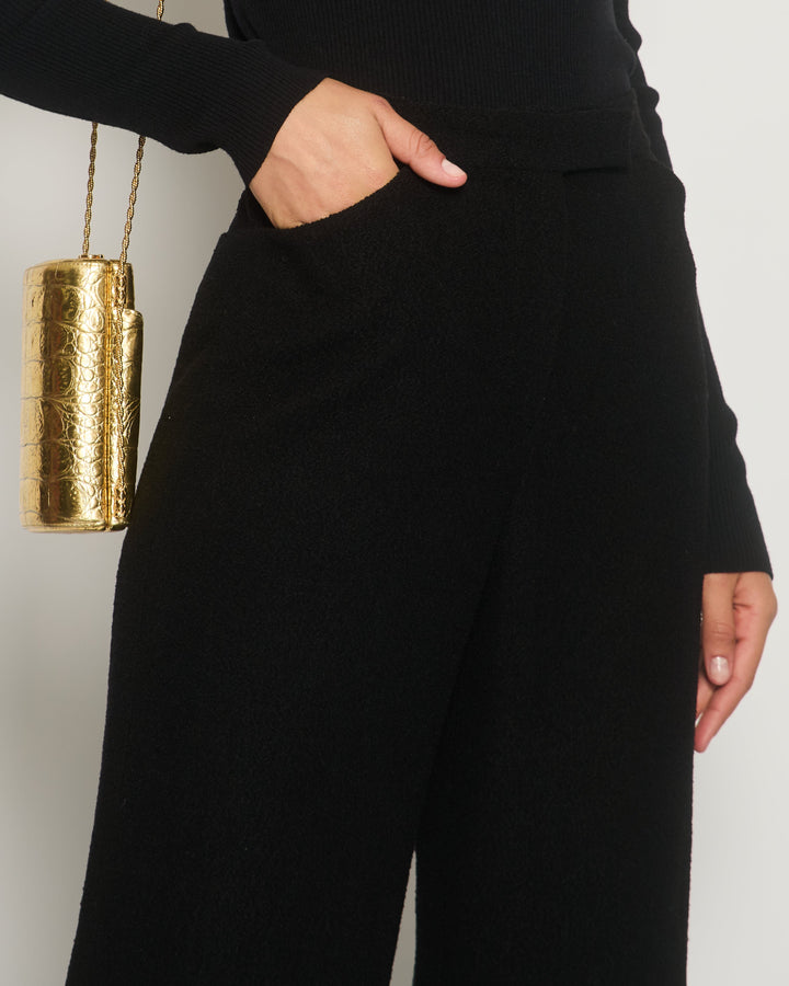 Top Quality Chanel Black Tweed High-Waist Trousers with Frayed Trim Detail FR 38 (UK 10)