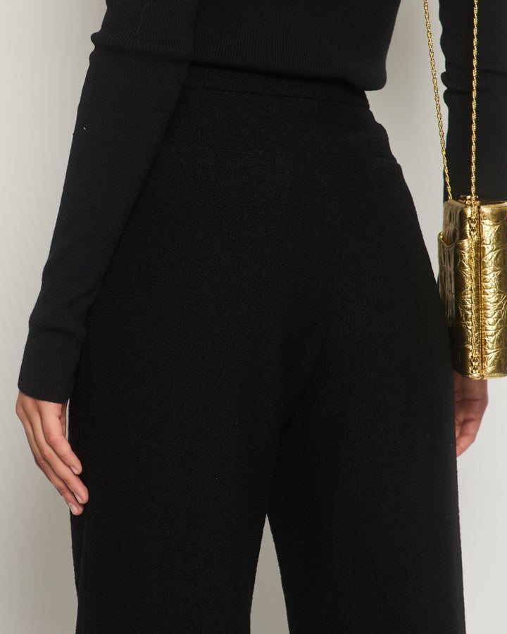 Top Quality Chanel Black Tweed High-Waist Trousers with Frayed Trim Detail FR 38 (UK 10)
