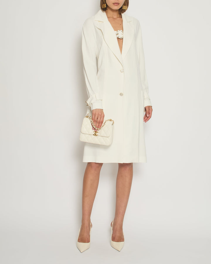 Top Quality Chanel Cream Long Sleeve Coat with Chain Buckle Fastening Detail FR 38 (UK 10)