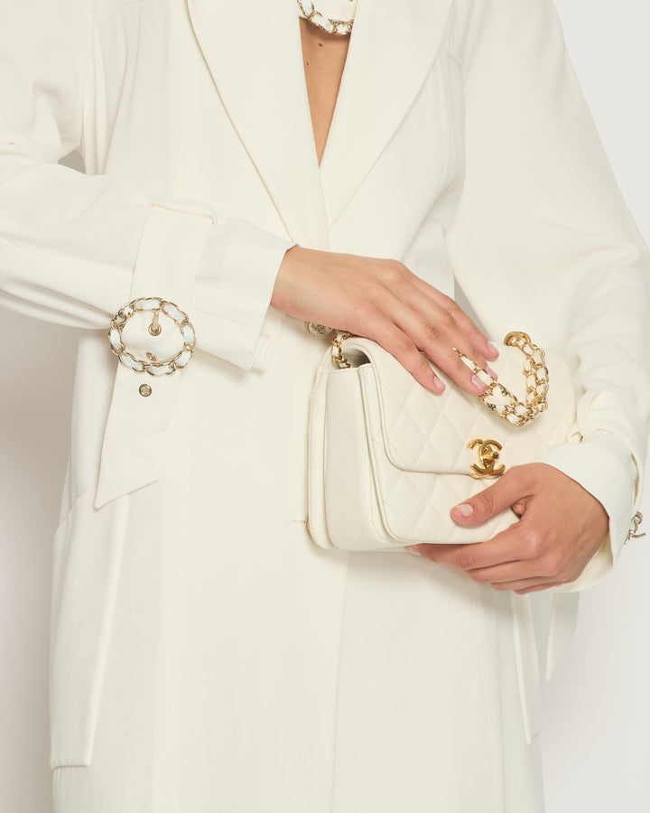 Top Quality Chanel Cream Long Sleeve Coat with Chain Buckle Fastening Detail FR 38 (UK 10)