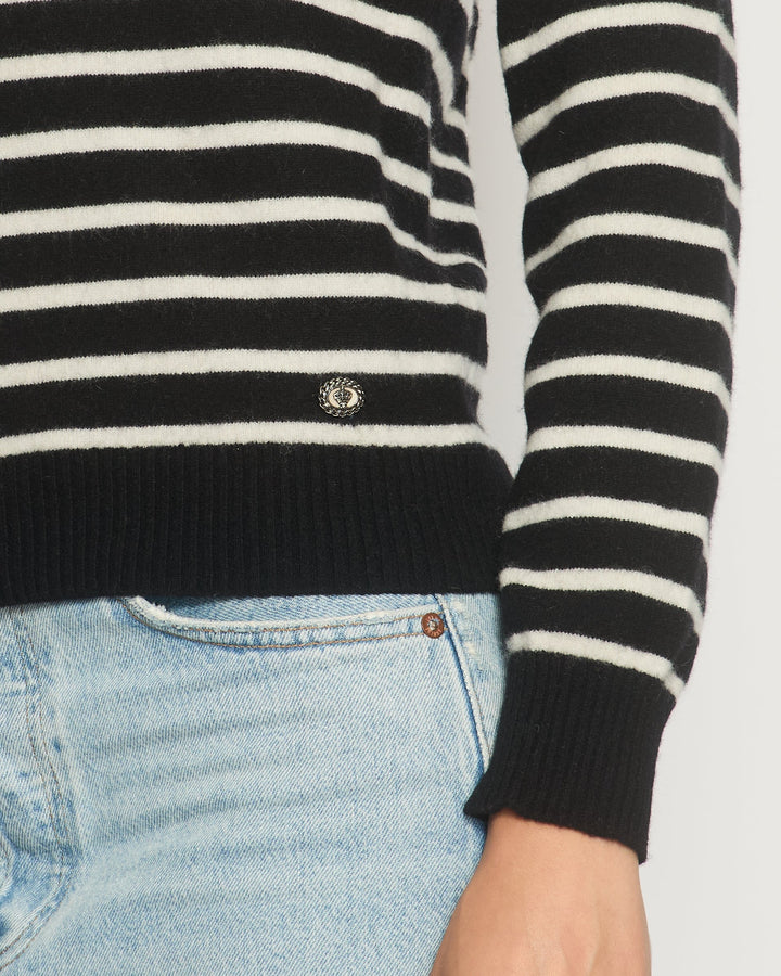 Top Quality Chanel Black and White Striped Cashmere Jumper with Silver Detail Size FR 38 (UK 10)
