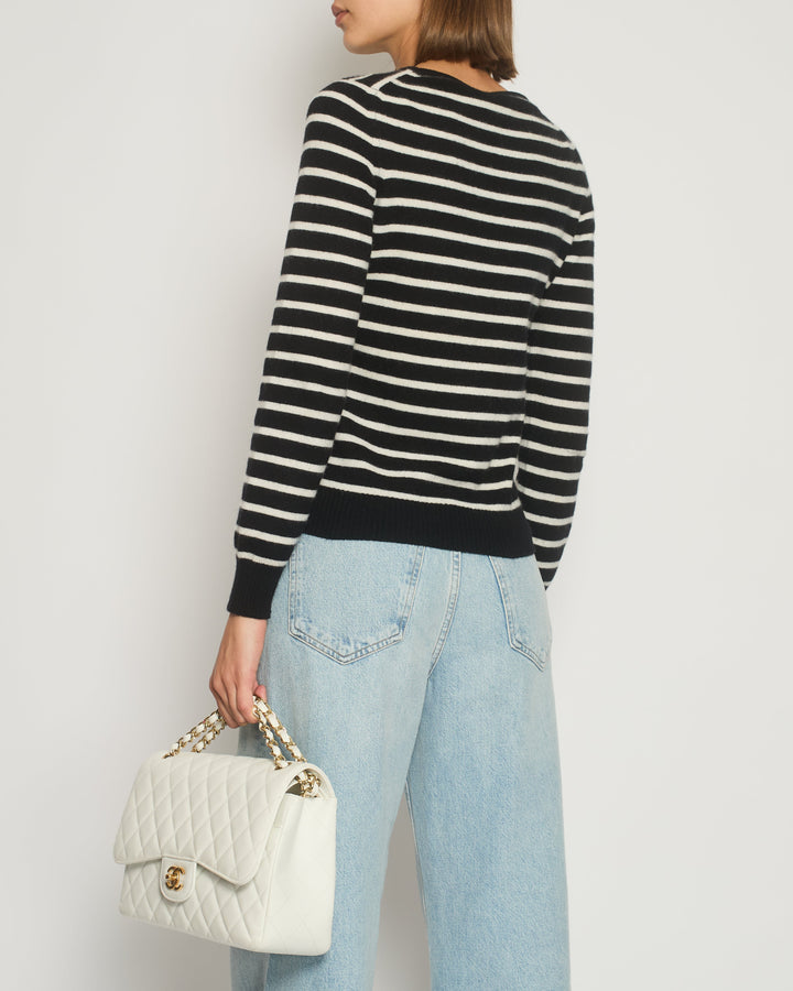Top Quality Chanel Black and White Striped Cashmere Jumper with Silver Detail Size FR 38 (UK 10)